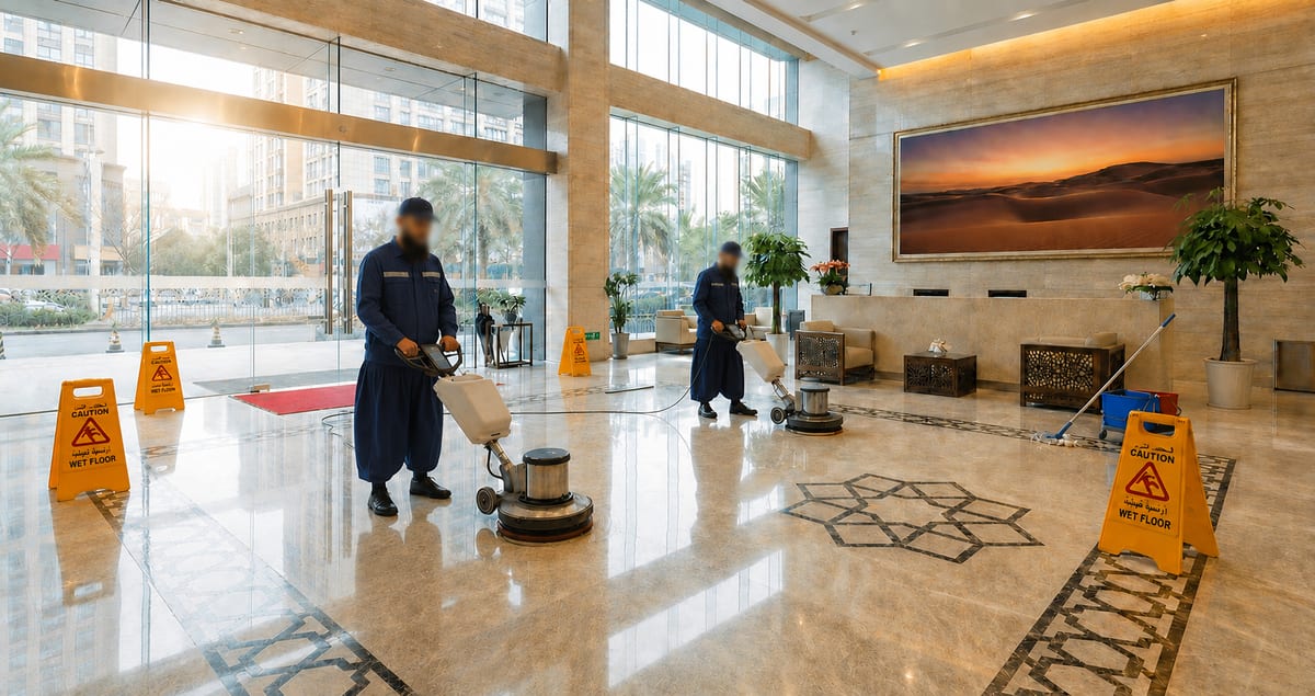 ECSC team maintaining a commercial lobby in Dubai